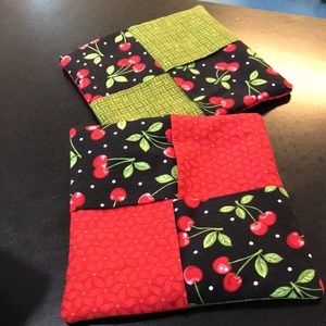 Handmade cherry 🍒 potholders red and green